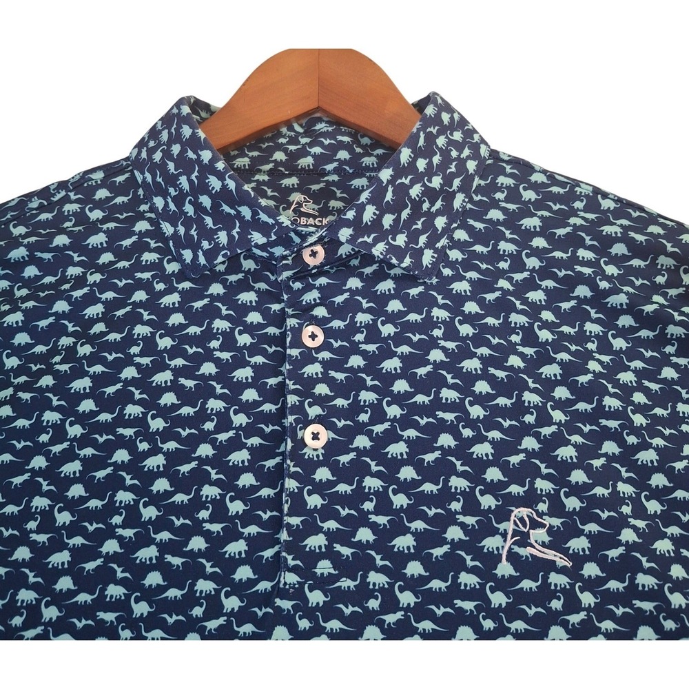 Rhoback The Jurassic Polo Shirt Men's XL Blue Dinosaur Print Golf Performance